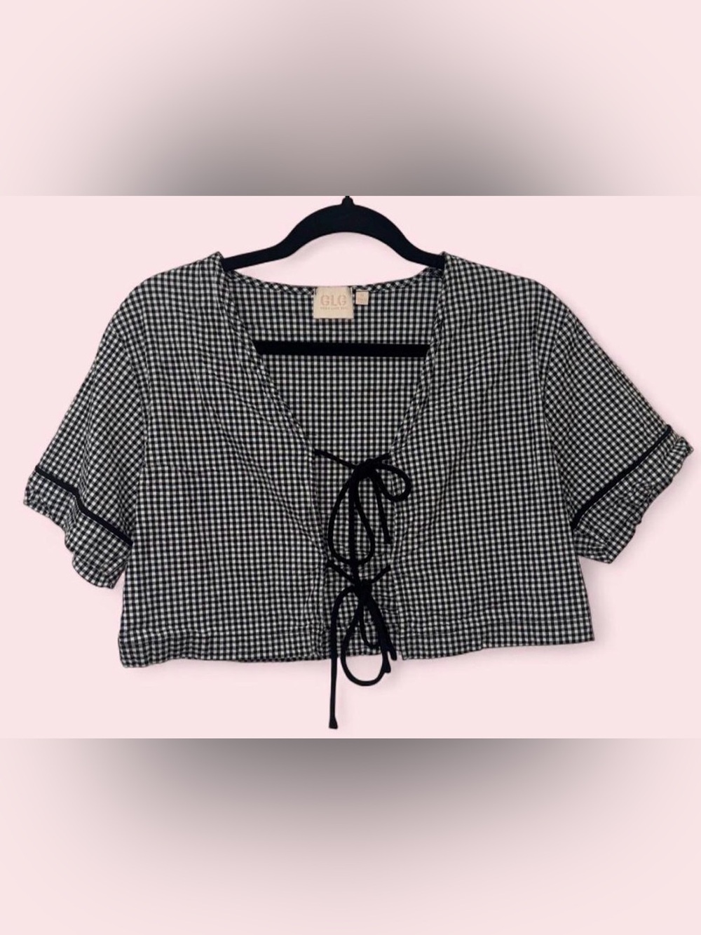 LG Black & White Gingham Lace-Up Cropped Top